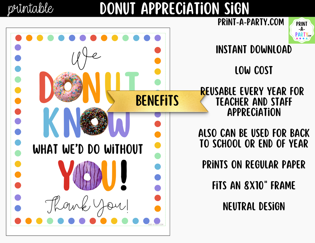 Printable Donut Appreciation Sign 8x10