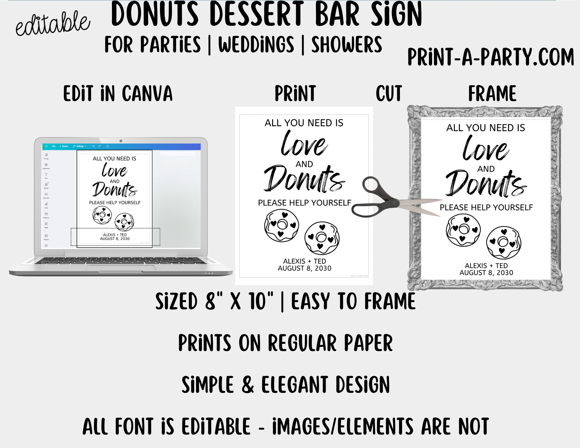 Editable Donut Bar Sign (8x10) – Canva Printable Template – PrintAParty