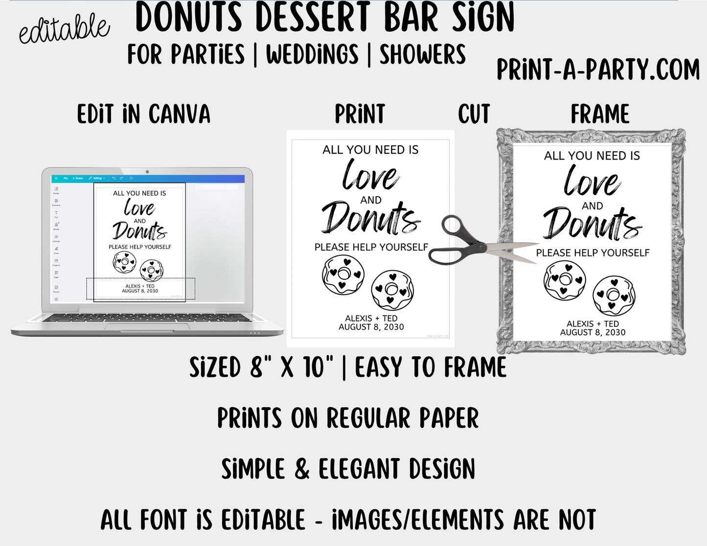 Editable Donut Bar Sign (8x10) – Canva Printable Template