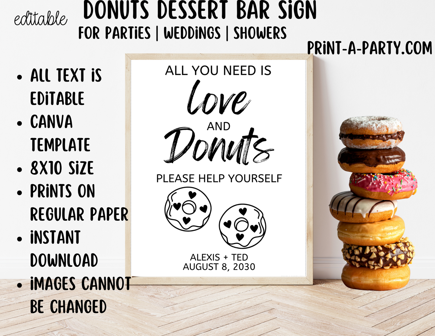 Editable Donut Bar Sign (8x10) – Canva Printable Template