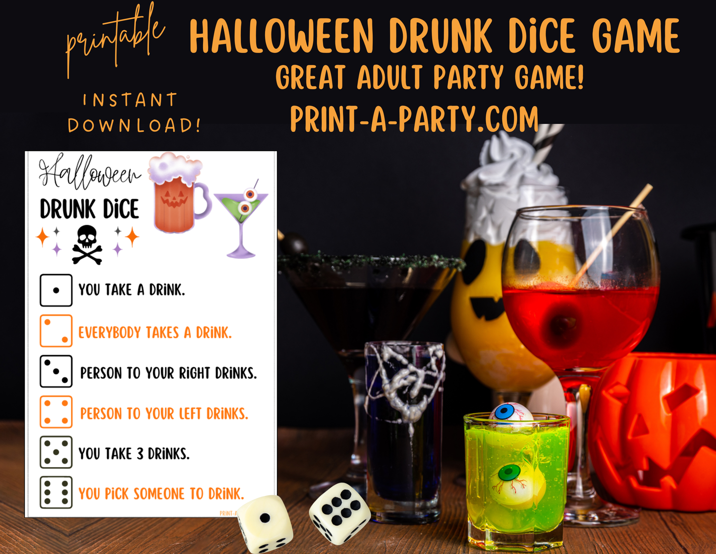 DRUNK DICE GAME: Halloween Drunk Dice Game - Adults | Halloween Adult Party Game | Halloween Adult Party