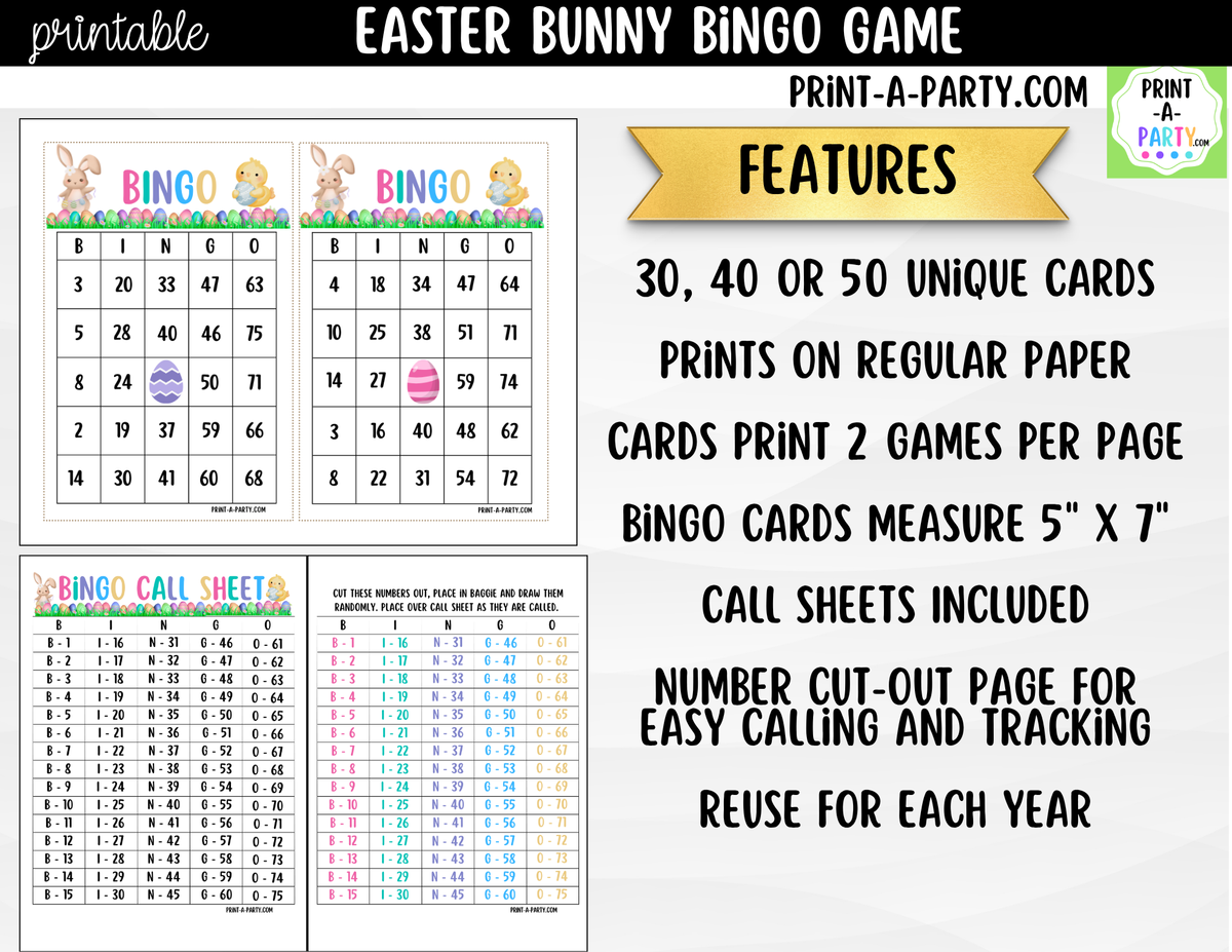 Easter Bingo Printable | Bunny & Chick Number Game