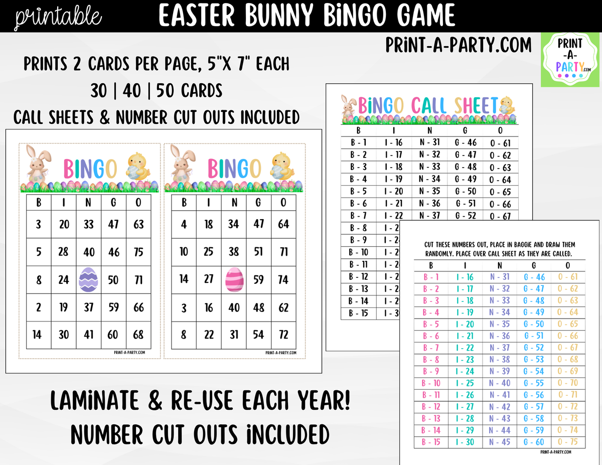 Easter Bingo Printable | Bunny & Chick Number Game