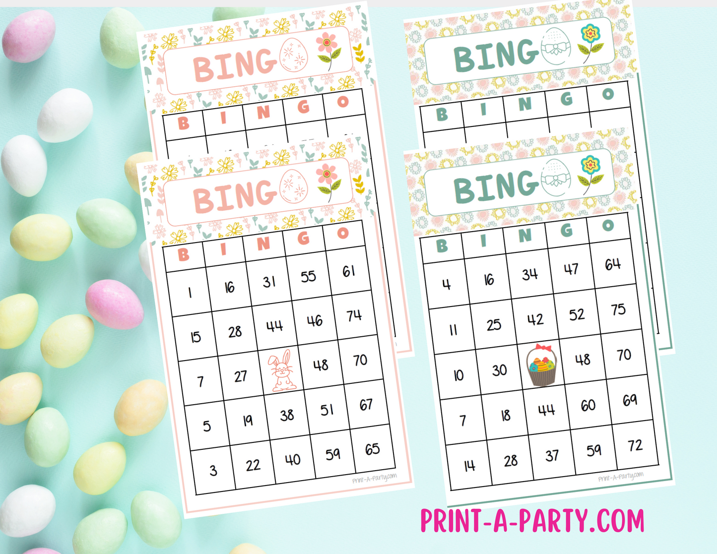 BINGO: Spring | Easter | Easter Bunny | Spring Florals | Parties | Birthday | Classroom | 30, 40, or 50 cards - INSTANT DOWNLOAD