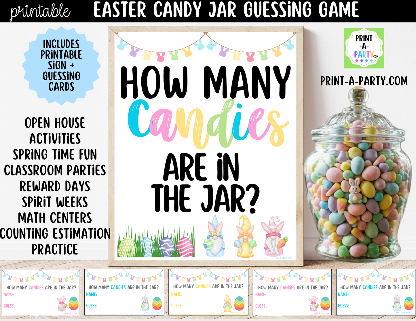 Easter Candy Jar Game Sign (8x10) + Guessing Cards for Easter, Spring, Parties, Classrooms
