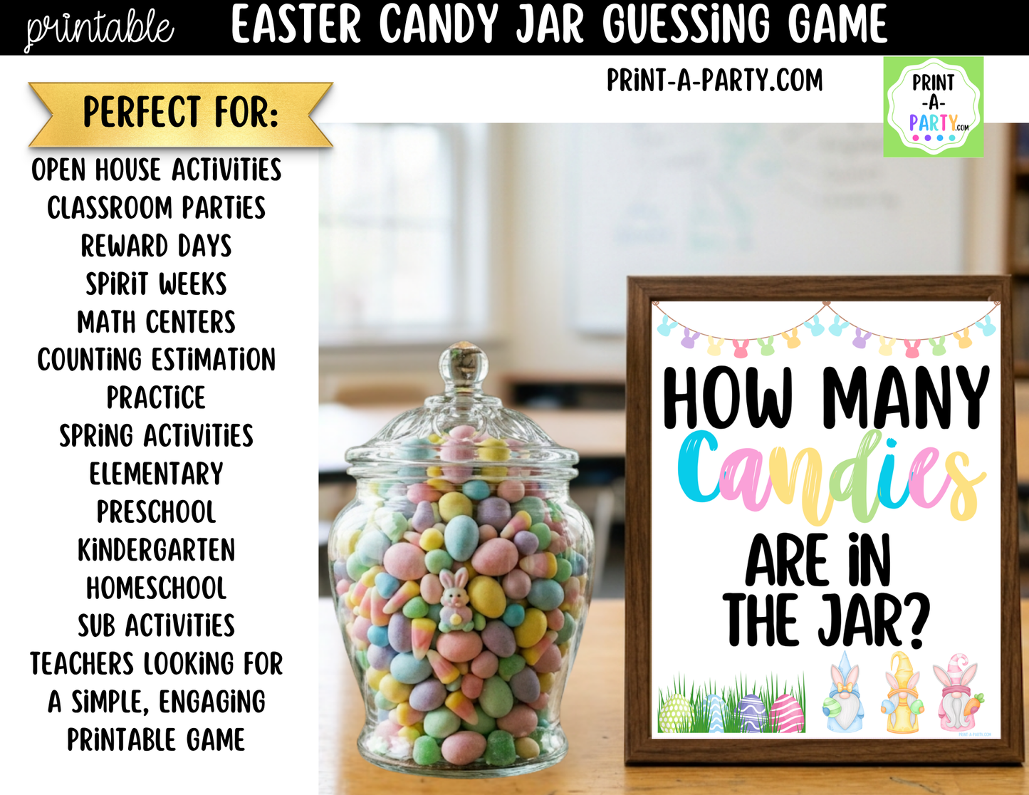 Easter Candy Jar Game Sign (8x10) + Guessing Cards for Easter, Spring, Parties, Classrooms