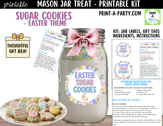Easter Sugar Cookies in a Mason Jar Gift Printable Kit - Labels, Tag, Recipe & Instructions