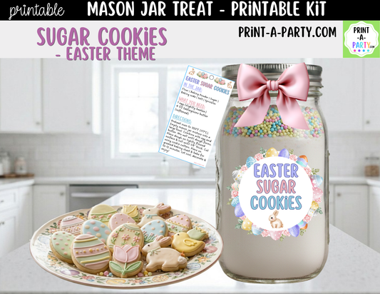 Easter Sugar Cookies in a Mason Jar Gift Printable Kit - Labels, Tag, Recipe & Instructions