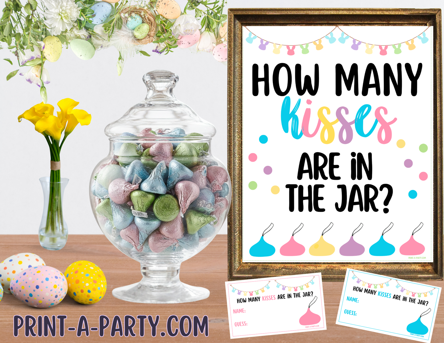 Easter Kisses Candy Jar Guessing Game Printable - Sign + Guessing Cards - for party decor