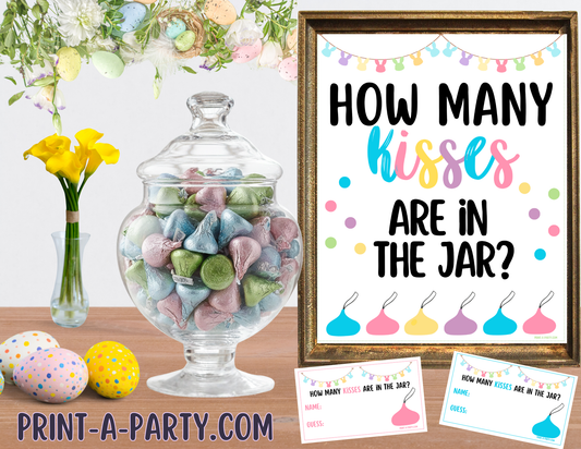 Easter Kisses Candy Jar Guessing Game Printable - Sign + Guessing Cards - for party decor