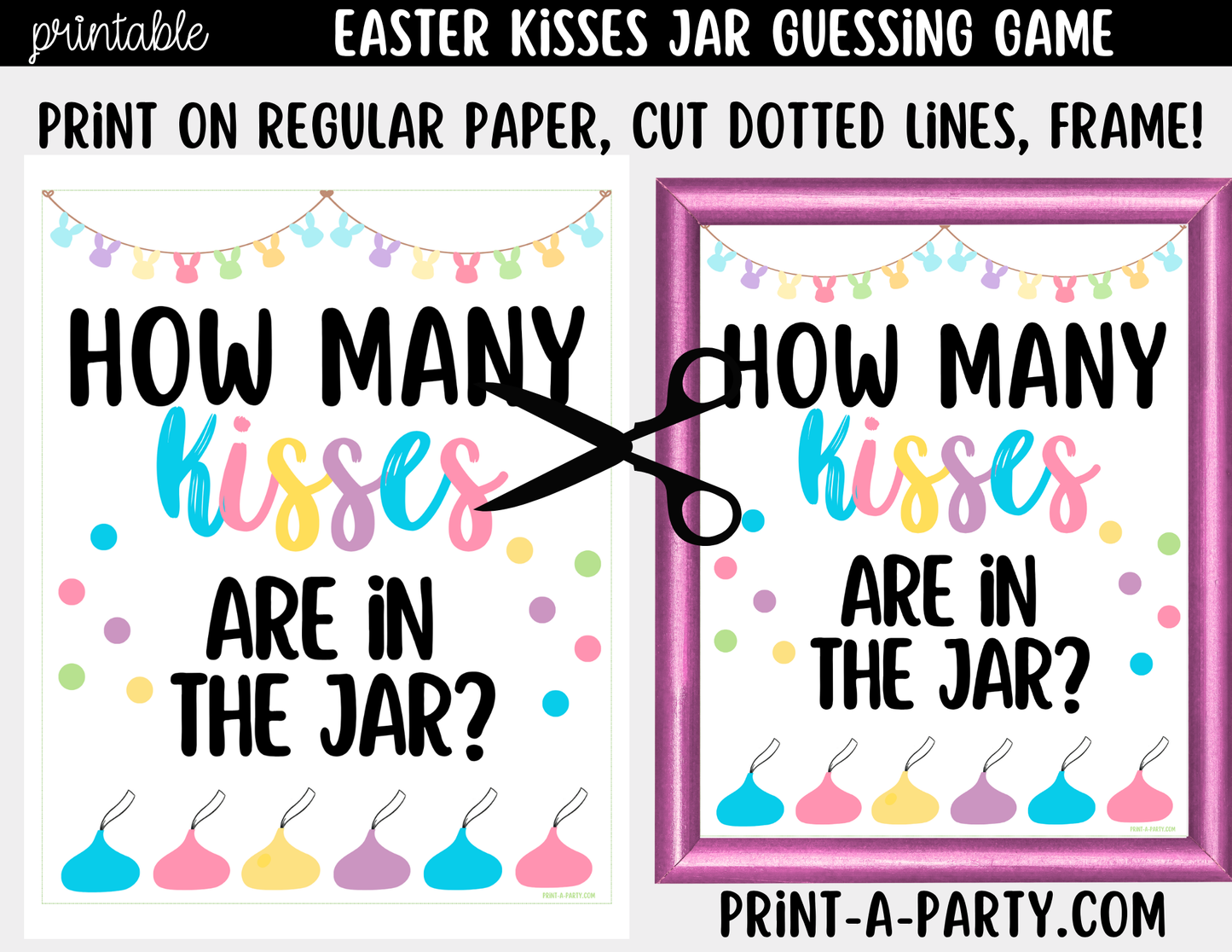 Easter Kisses Jar Game Printable Sign (8x10) + Guessing Cards - for Easter or Spring party game decor