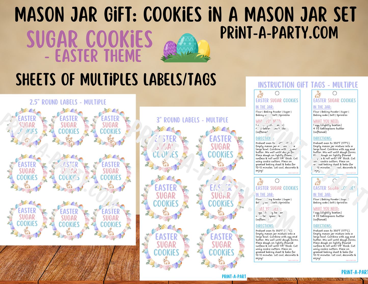 MASON JAR COOKIE GIFT: Easter Sugar Cookies in a Mason Jar | Mason Jar Gift Kit | Easter Mason Jar Gift | Mason Jar Gift Idea