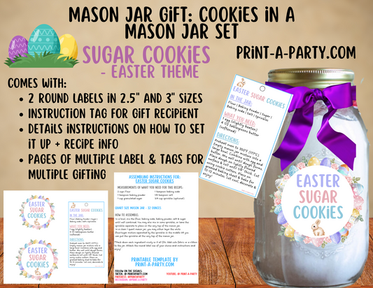 MASON JAR COOKIE GIFT: Easter Sugar Cookies in a Mason Jar | Mason Jar Gift Kit | Easter Mason Jar Gift | Mason Jar Gift Idea