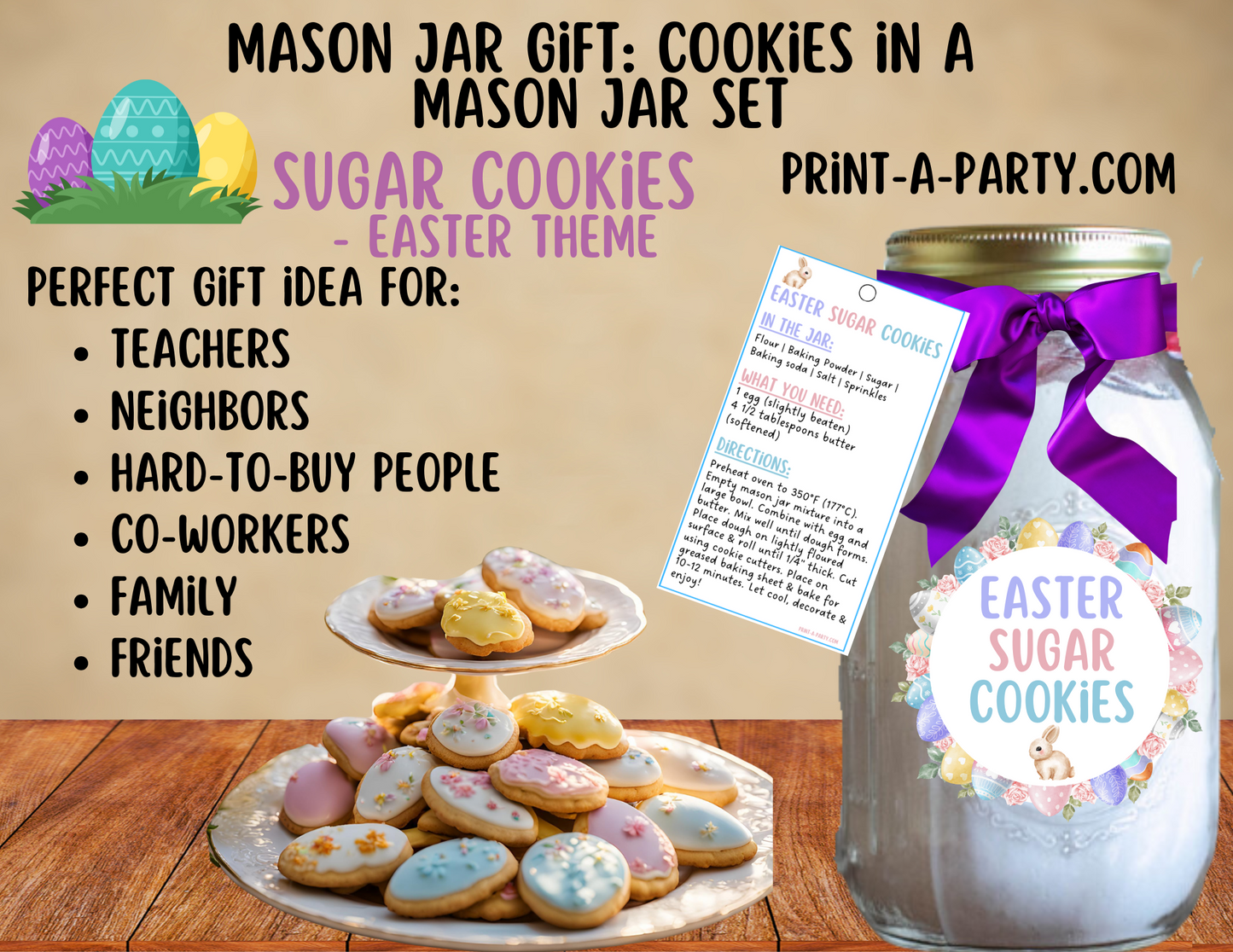 MASON JAR COOKIE GIFT: Easter Sugar Cookies in a Mason Jar | Mason Jar Gift Kit | Easter Mason Jar Gift | Mason Jar Gift Idea