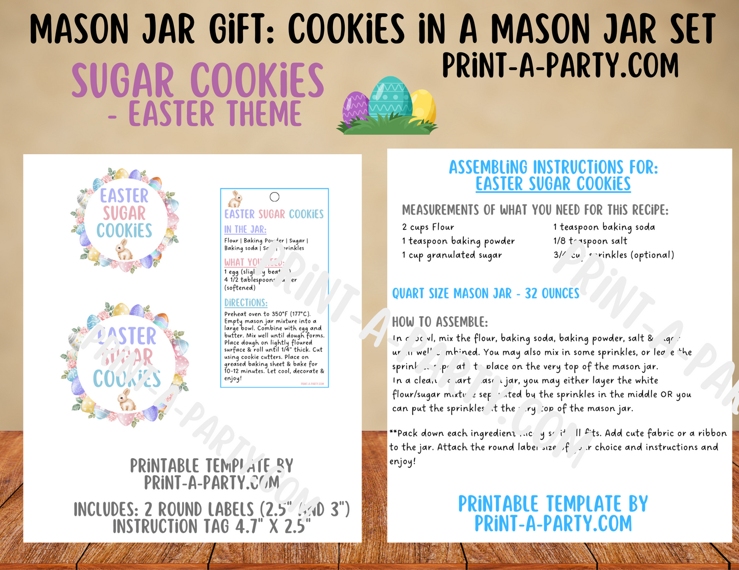 MASON JAR COOKIE GIFT: Easter Sugar Cookies in a Mason Jar | Mason Jar Gift Kit | Easter Mason Jar Gift | Mason Jar Gift Idea