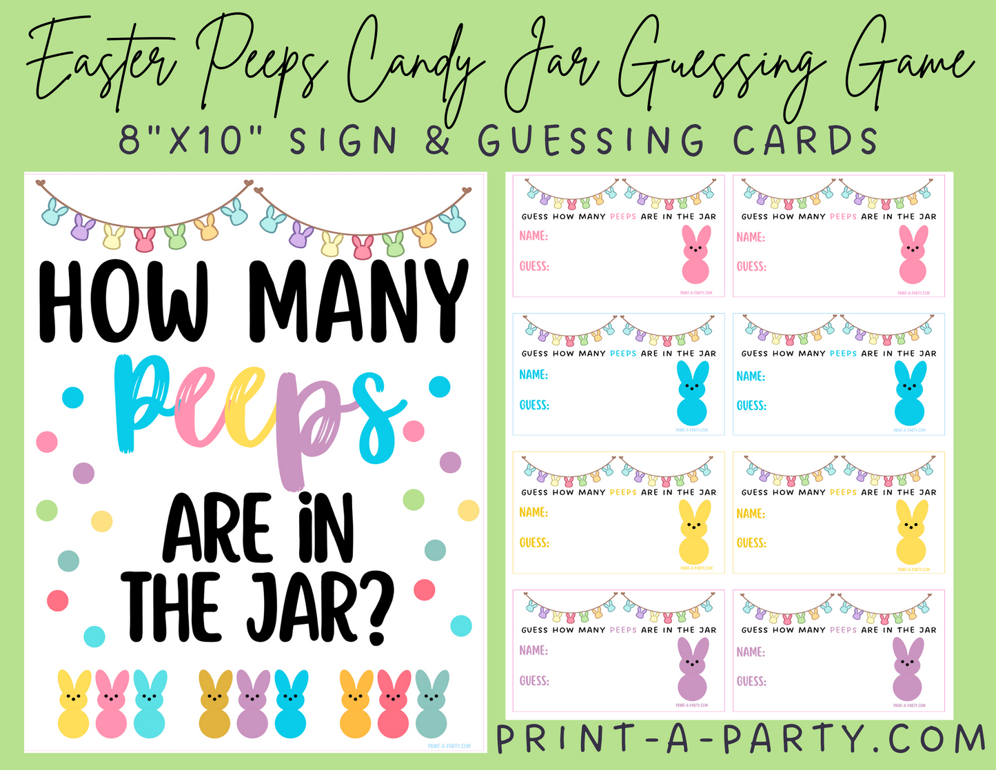 CANDY JAR GUESSING GAME - EASTER | How many peeps in jar | Easter Peeps | Easter Party Idea | Easter DIY | Peeps | Jellybeans | Printable