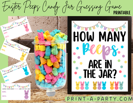 CANDY JAR GUESSING GAME - EASTER | How many peeps in jar | Easter Peeps | Easter Party Idea | Easter DIY | Peeps | Jellybeans | Printable