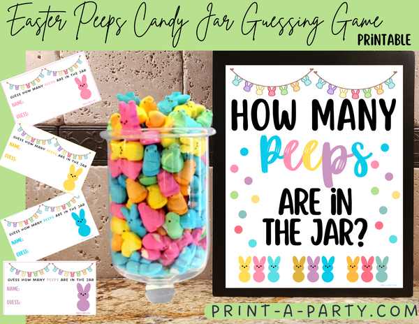 EASTER PEEPS CANDY GUESSING GAME | How many peeps in jar | Easter Party | Easter DIY | Peeps | Jellybeans | Printable