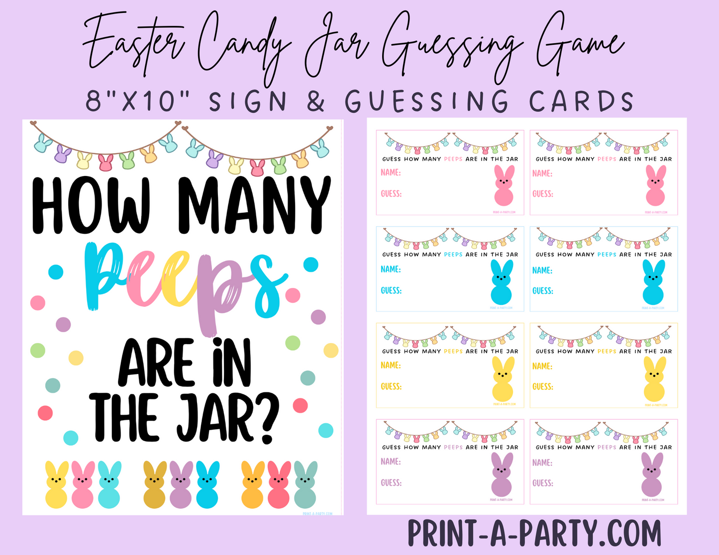 CANDY JAR GUESSING GAME - EASTER | How many peeps in jar | Easter Peeps | Easter Party Idea | Easter DIY | Peeps | Jellybeans | Printable