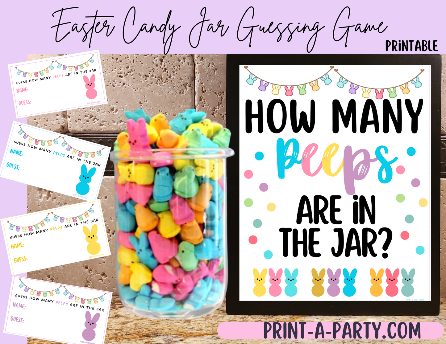 CANDY JAR GUESSING GAME - EASTER | How many peeps in jar | Easter Peeps | Easter Party Idea | Easter DIY | Peeps | Jellybeans | Printable