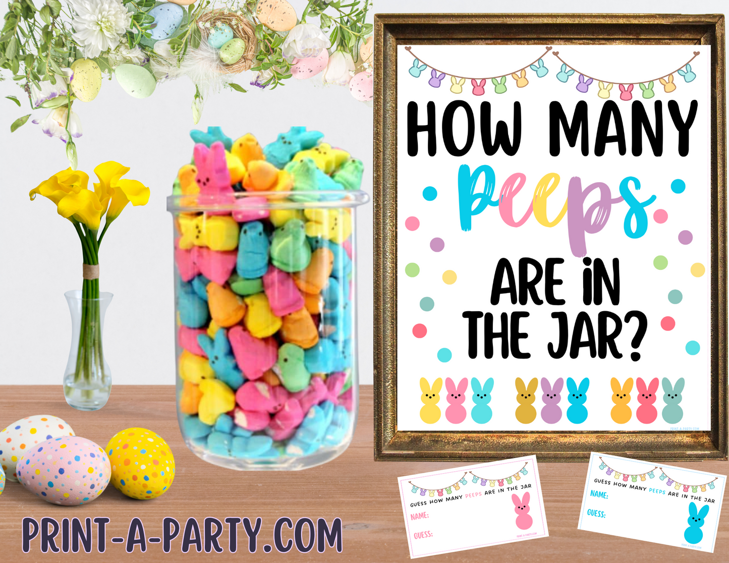 CANDY JAR GUESSING GAME - EASTER | How many peeps in jar | Easter Peeps | Easter Party Idea | Easter DIY | Peeps | Jellybeans | Printable