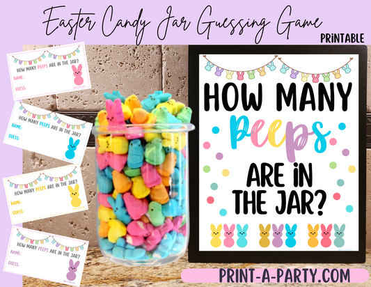 CANDY JAR GUESSING GAME - EASTER PEEPS | How many peeps in jar | Easter Peeps | Easter Party Idea | Easter DIY | Peeps | Jellybeans | Printable