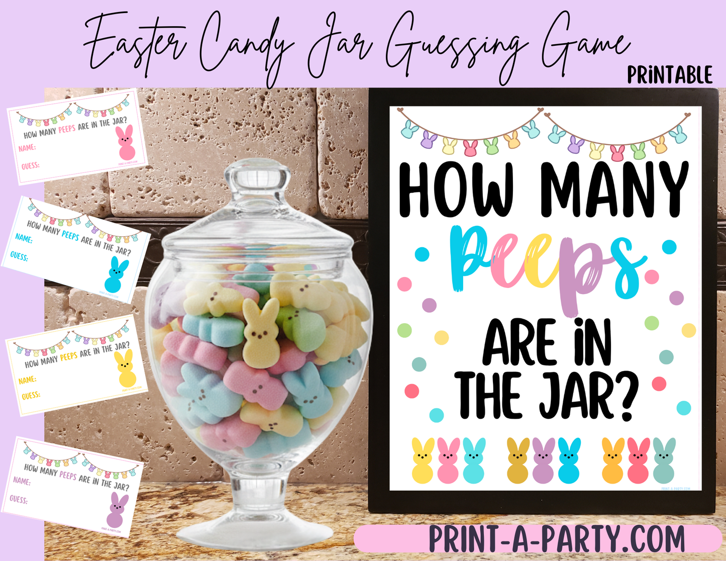 Easter Peeps Candy Jar Guessing Game Printable – Sign + Guessing Cards for Easter, Spring, Parties, Classrooms