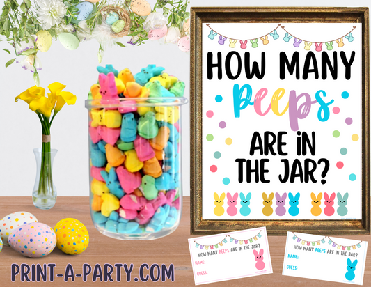 CANDY JAR GUESSING GAME - EASTER PEEPS | How many peeps in jar | Easter Peeps | Easter Party Idea | Easter DIY | Peeps | Jellybeans | Printable