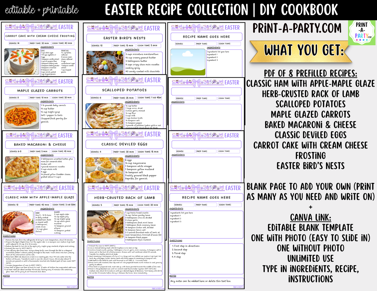 Easter Recipe Pages Printable & Editable Cookbook Set