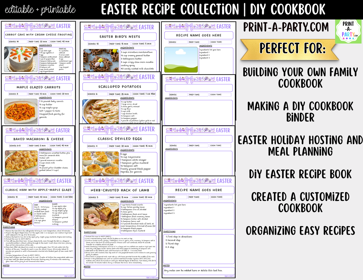 Easter Recipe Pages Printable & Editable Cookbook Set