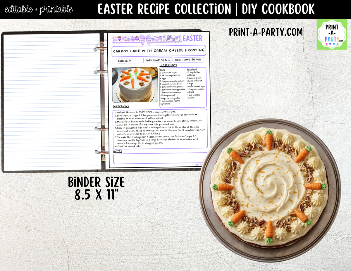 Easter Recipe Pages Printable & Editable Cookbook Set