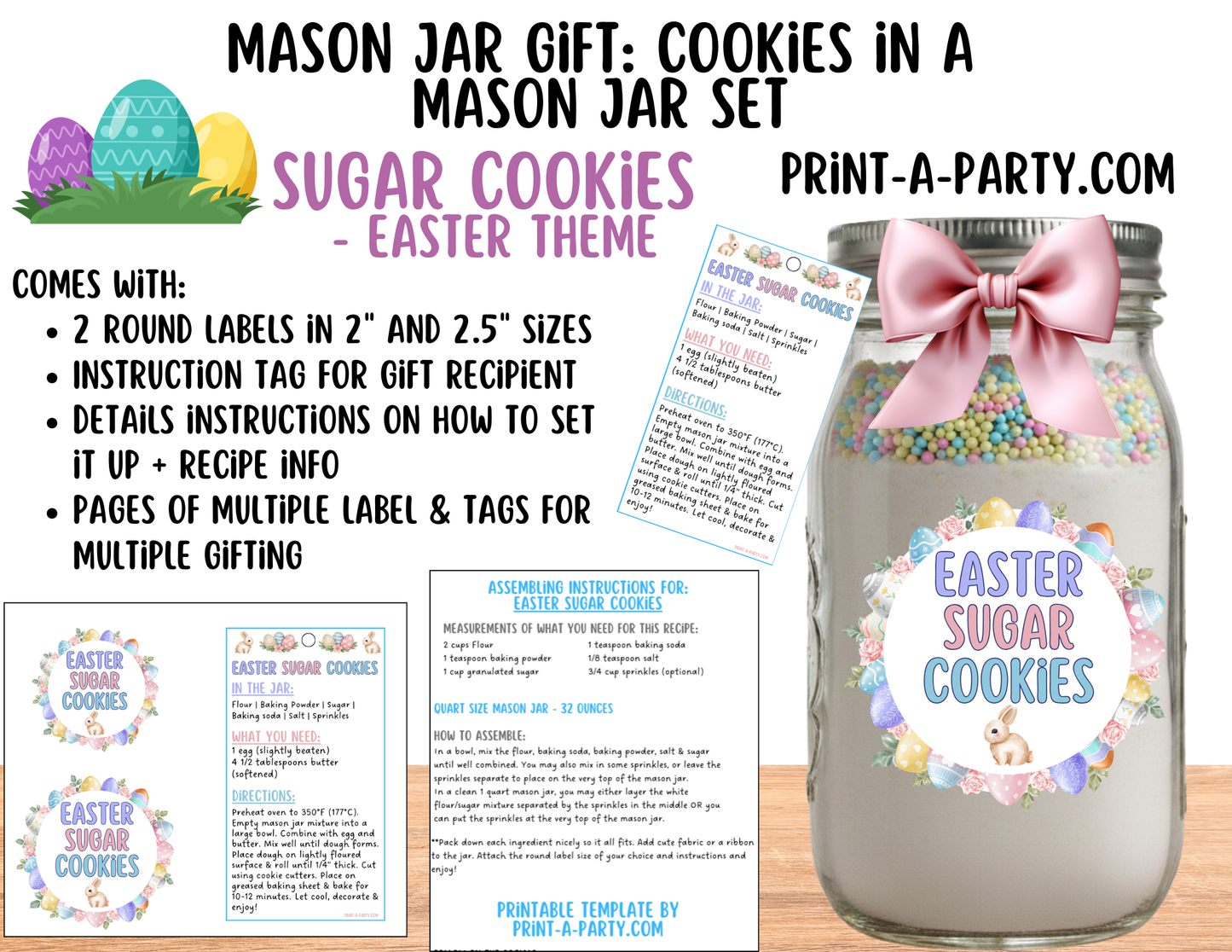 Easter Sugar Cookies in a Printable Mason Jar Gift - Labels & Tag, Recipe Instructions