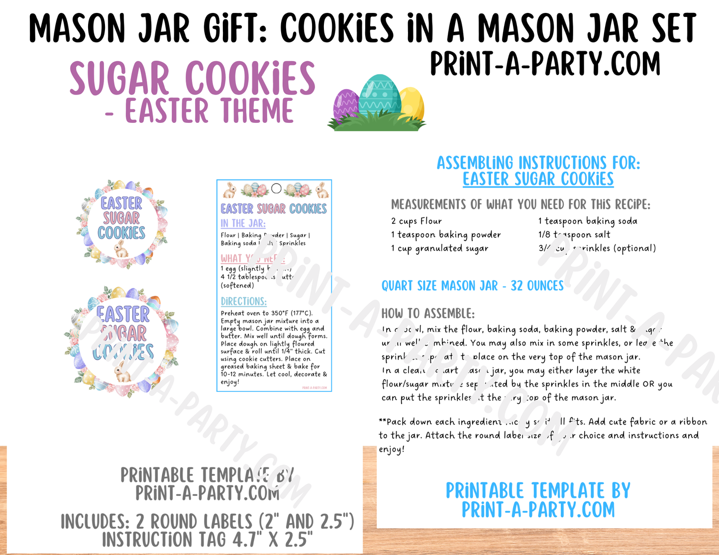 Easter Sugar Cookies in a Printable Mason Jar Gift - Labels & Tag, Recipe Instructions