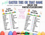 THIS OR THAT GAME: Easter | Bunny | Jellybeans | Easter Eggs | Easter Sunday - INSTANT DOWNLOAD