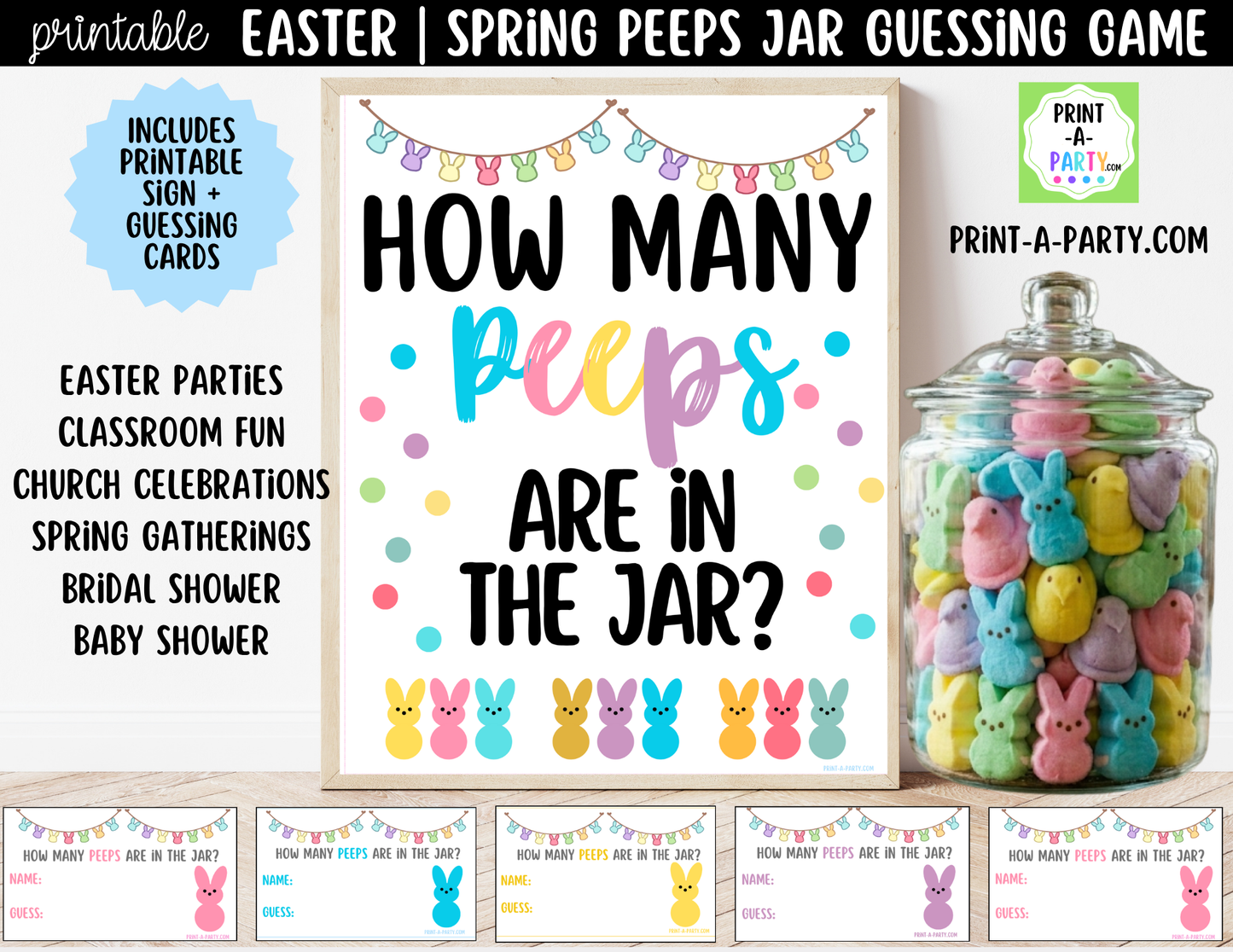 Easter Peeps Candy Jar Game Printable Sign (8x10) + Guessing Cards for Easter, Spring, Parties, Classrooms