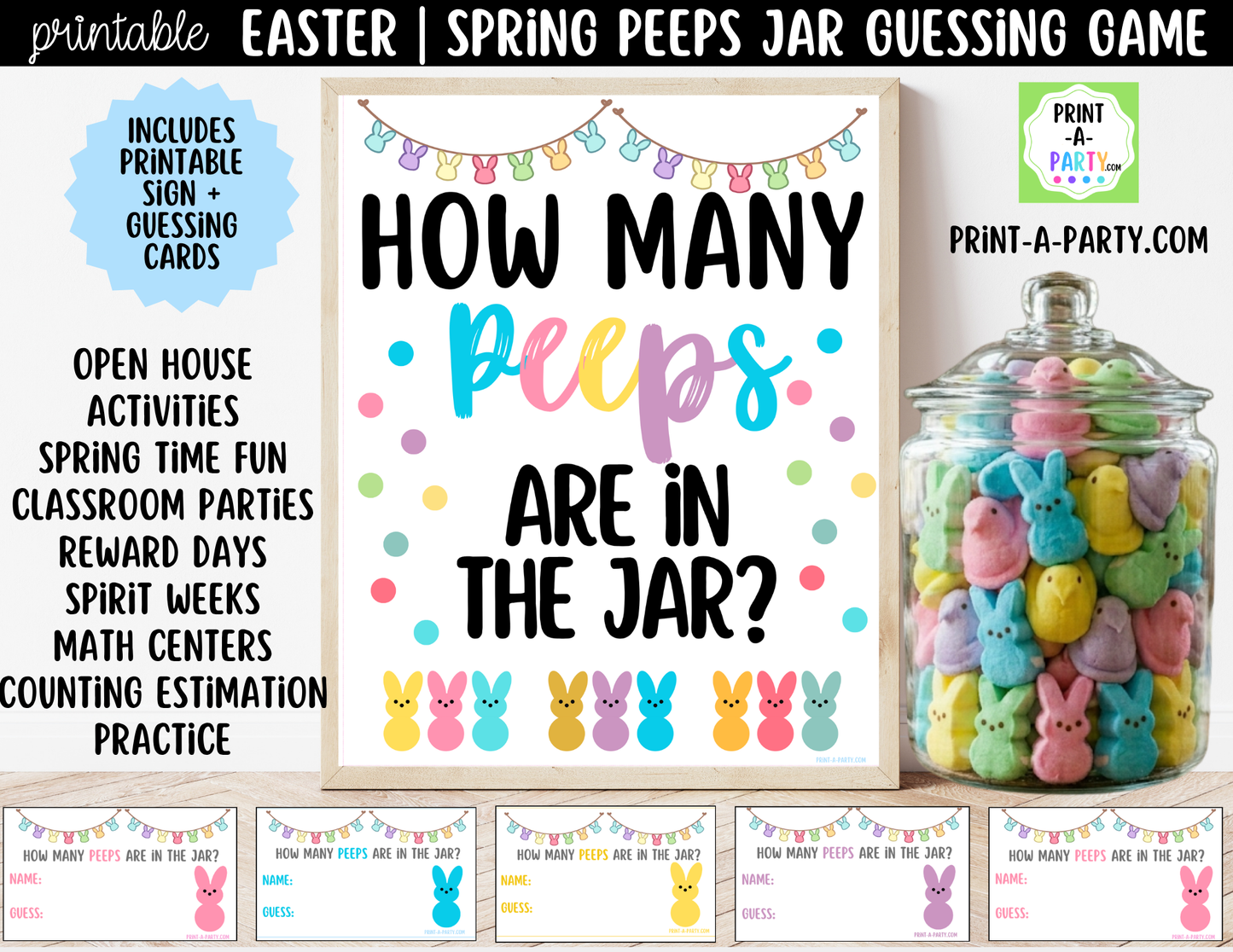 Easter Peeps Candy Jar Game Printable Sign (8x10) + Guessing Cards for Easter, Spring, Parties, Classrooms