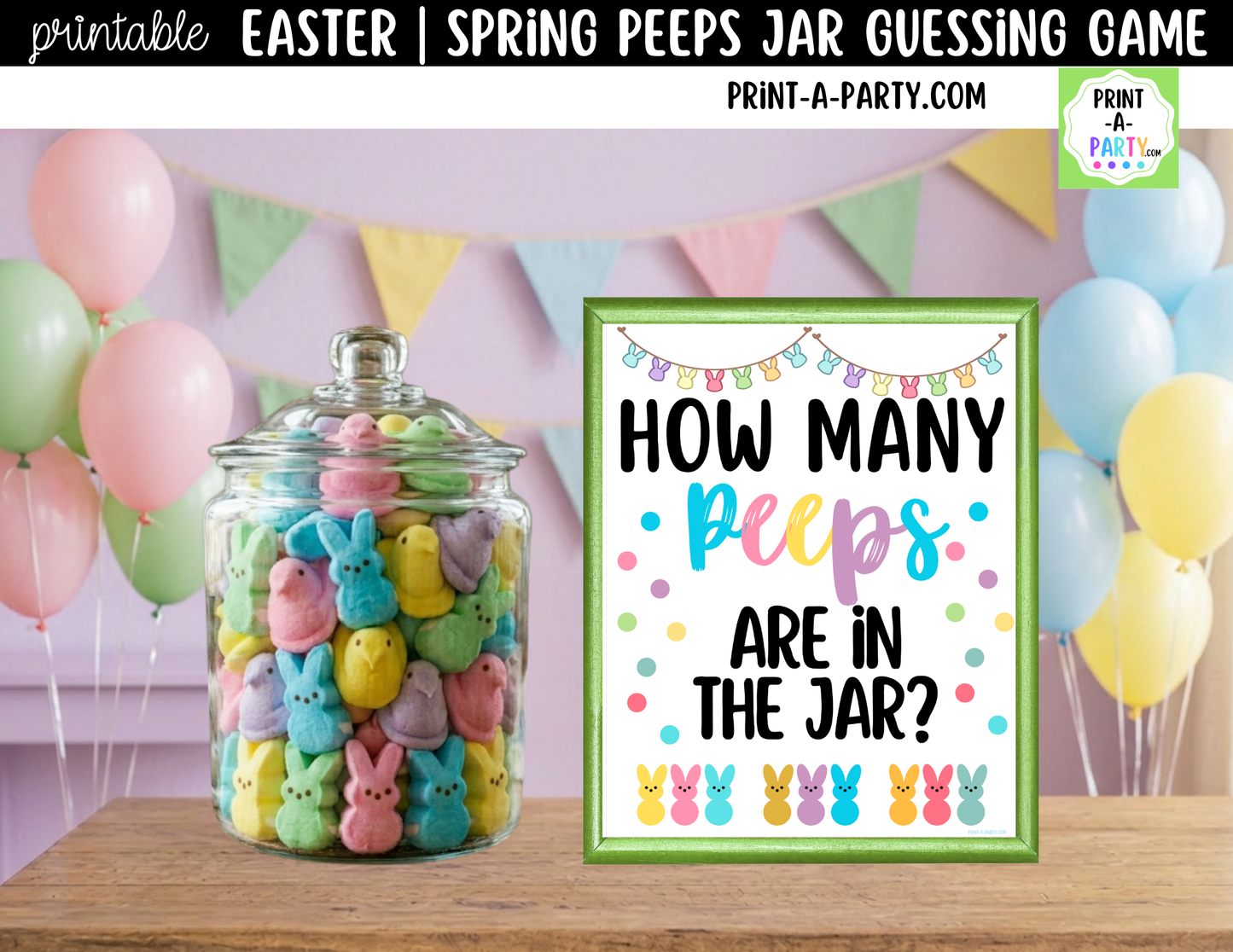Easter Peeps Candy Jar Game Printable Sign (8x10) + Guessing Cards for Easter, Spring, Parties, Classrooms