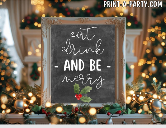 EAT DRINK and BE MERRY Printable Sign | Holiday Wall Art | Christmas Quote Word Art | 8x10 and 5x7 Instant Download