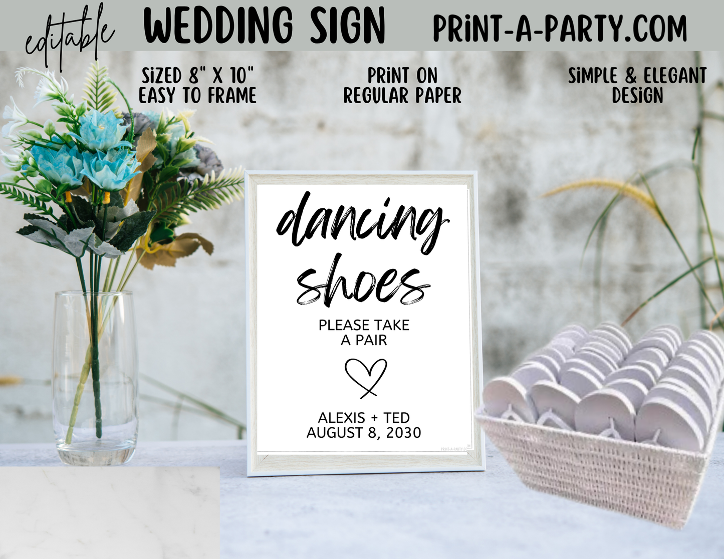 EDITABLE WEDDING EVENT SIGN: DANCING SHOES - PLEASE TAKE A PAIR | Wedding Sign | Dancing Shoes Wedding Sign