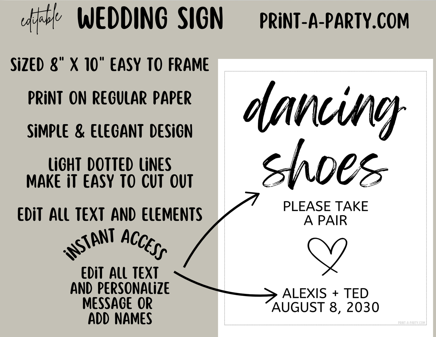 EDITABLE WEDDING EVENT SIGN: DANCING SHOES - PLEASE TAKE A PAIR | Wedding Sign | Dancing Shoes Wedding Sign