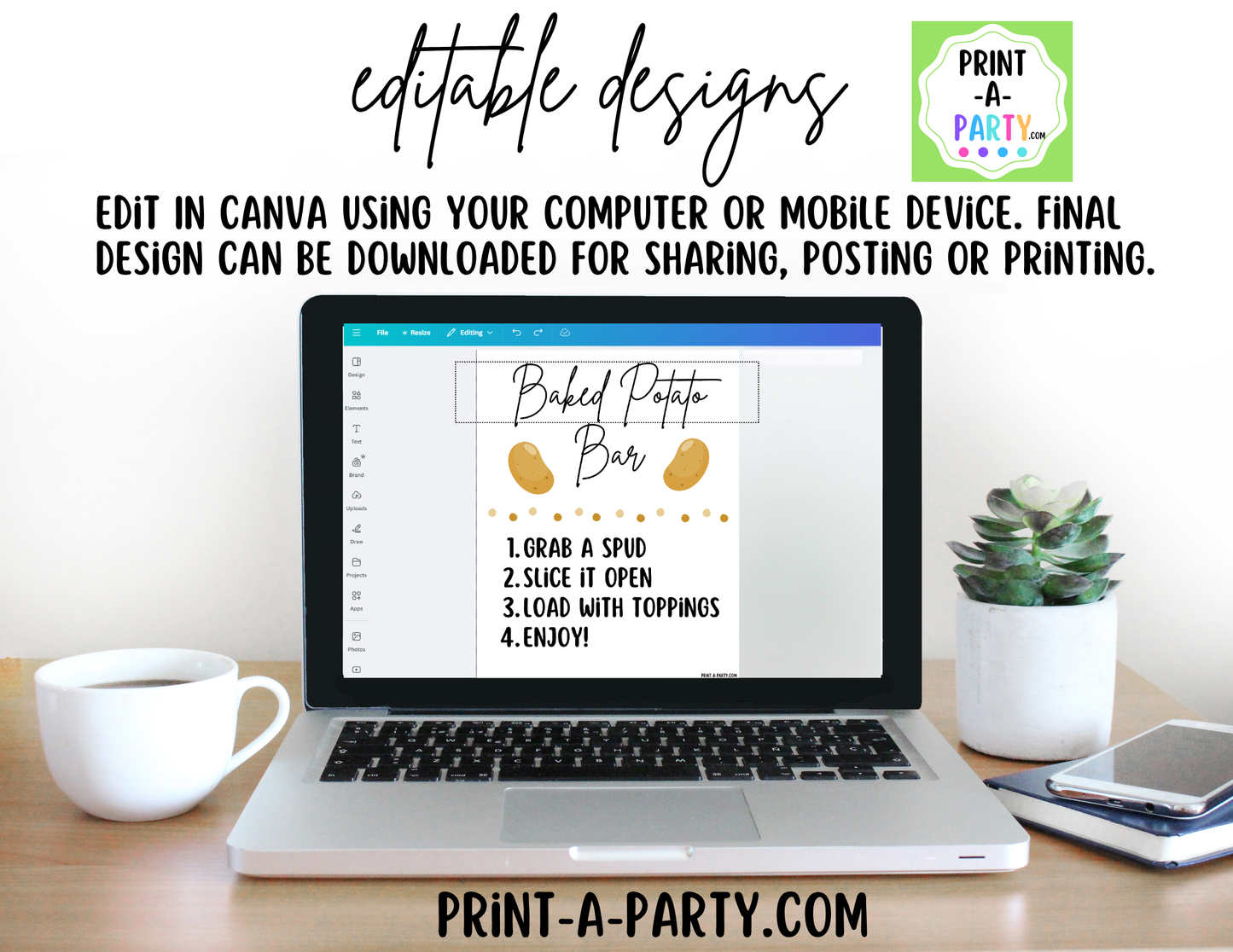 Editable Baked Potato Bar Sign (8x10) + Topping Tent Cards - Printable Food Station for Parties, Showers, Events, Holidays
