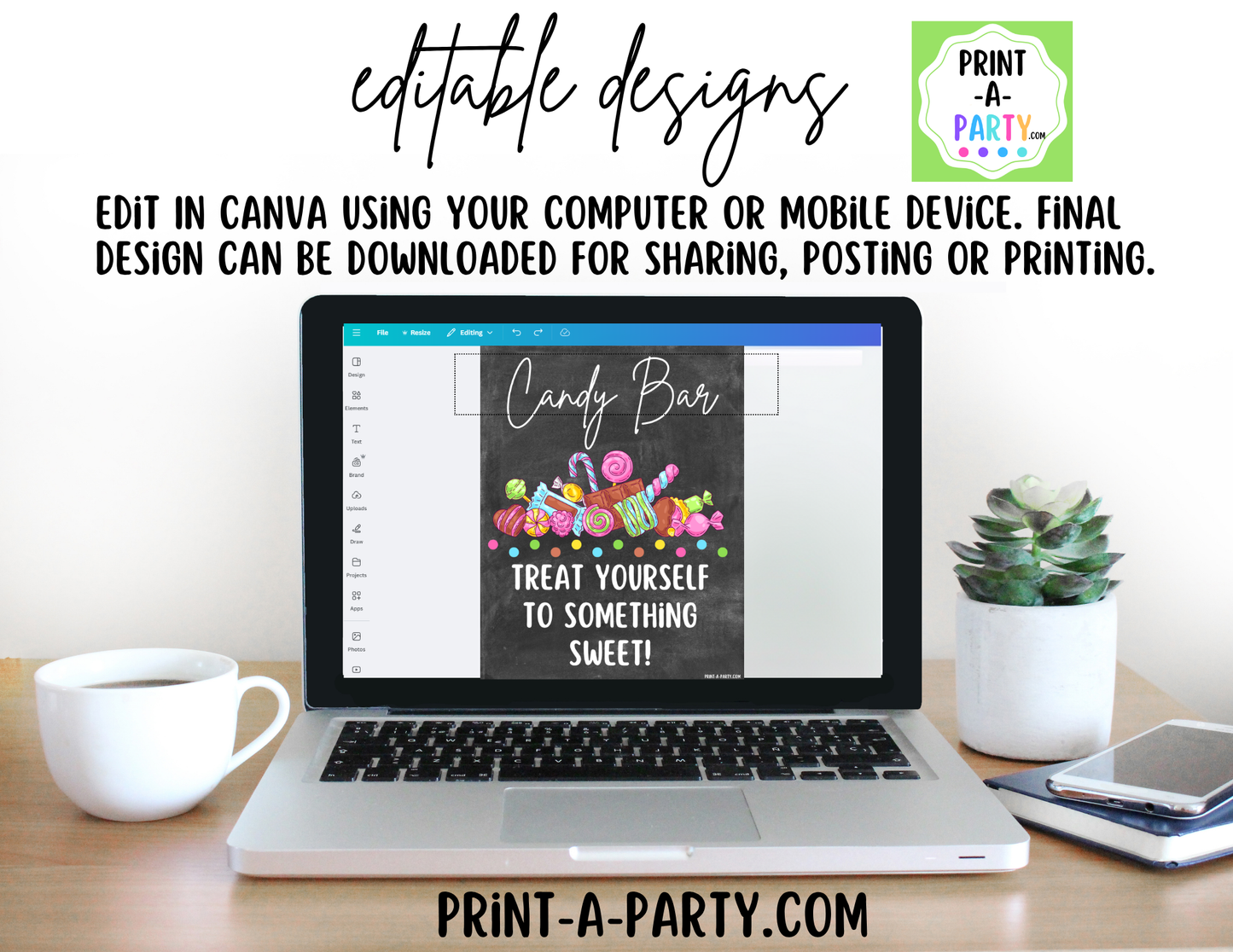 Editable Candy Bar Sign (8x10) and Tent Cards - Printable Sweet Table Decor for Parties and Events