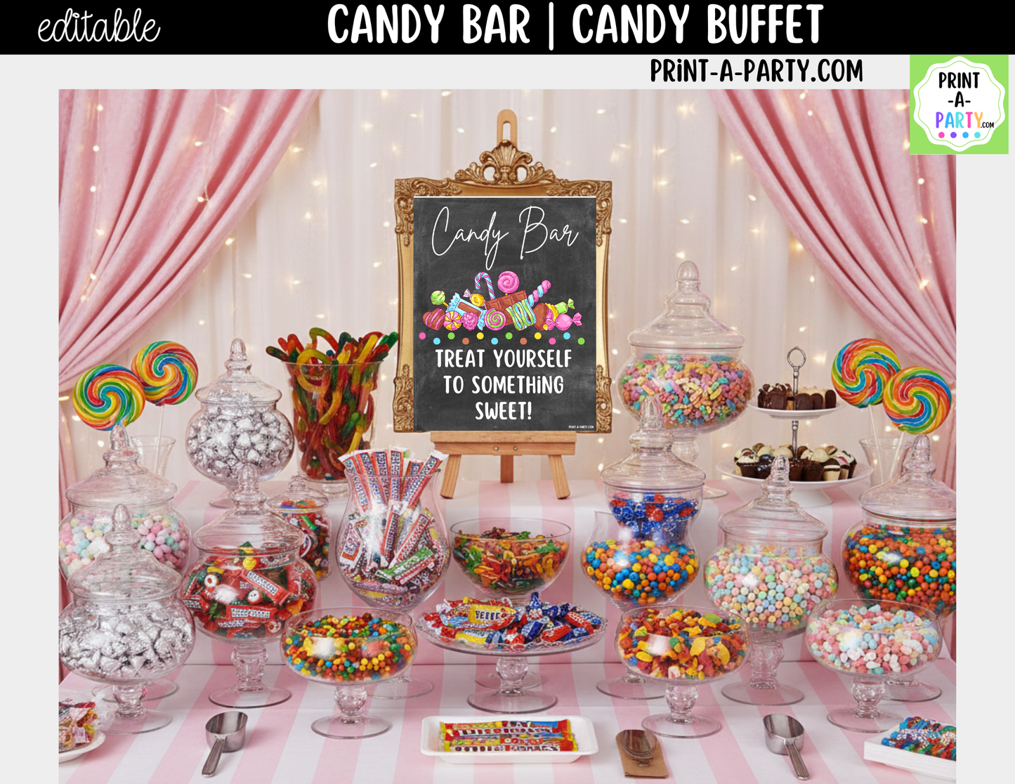 Editable Candy Bar Sign (8x10) and Tent Cards - Printable Sweet Table Decor for Parties and Events
