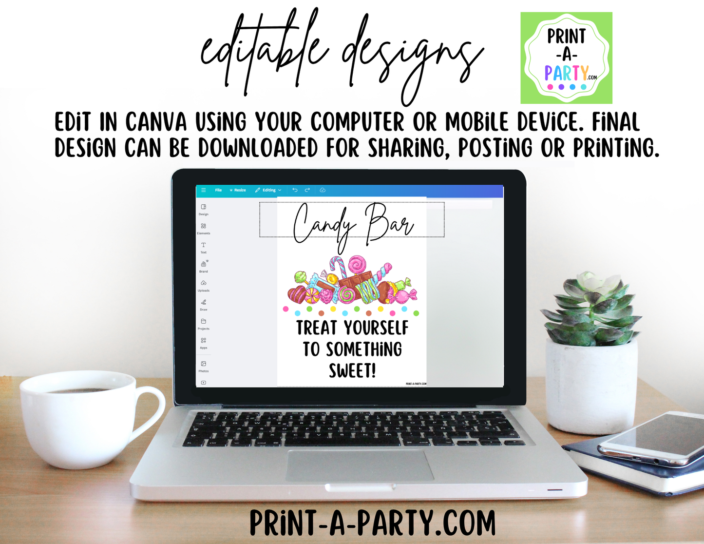 Editable Candy Bar Sign (8x10) and Tent Cards - Printable Sweet Table Decor for Parties and Events
