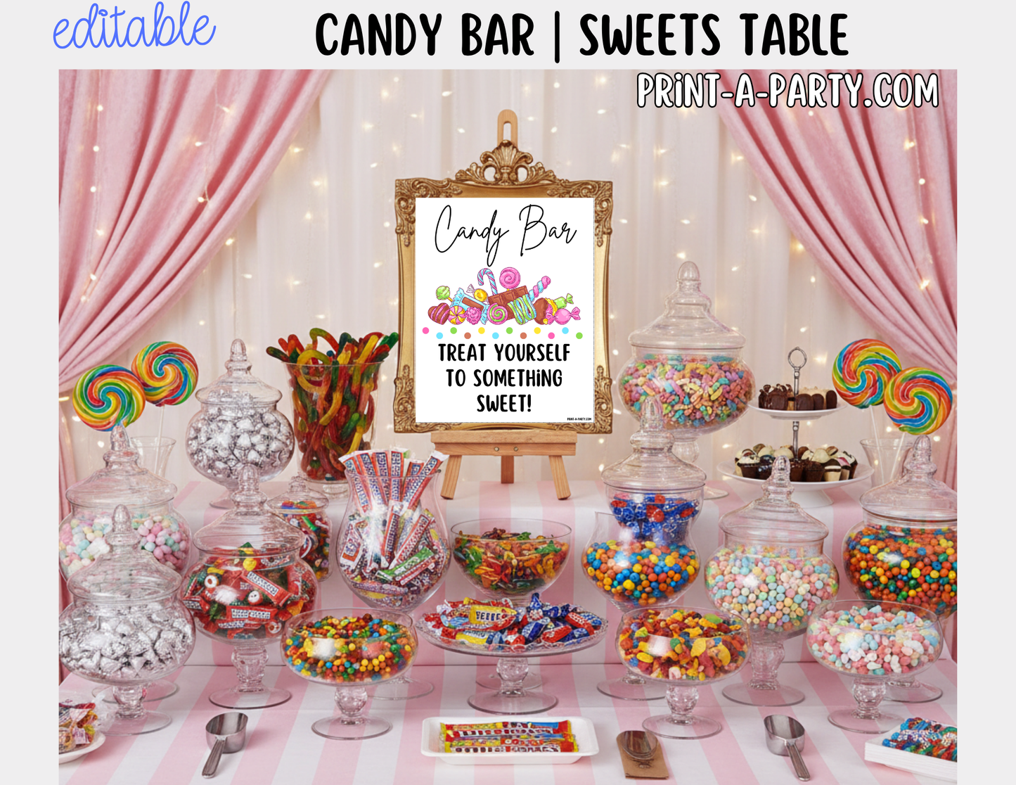 Editable Candy Bar Sign (8x10) and Tent Cards - Printable Sweet Table Decor for Parties and Events