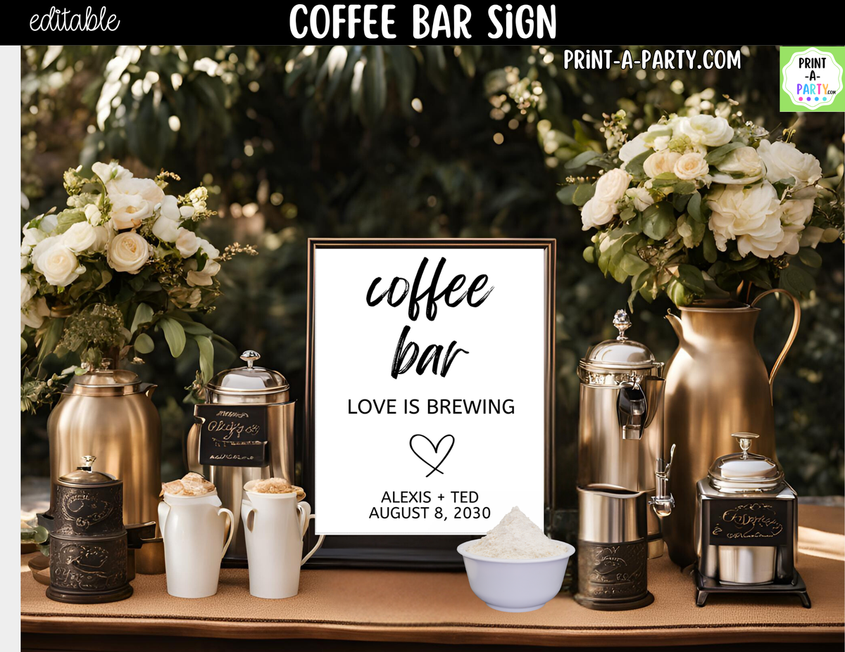 Editable Coffee Bar Sign – Love is Brewing Canva Template