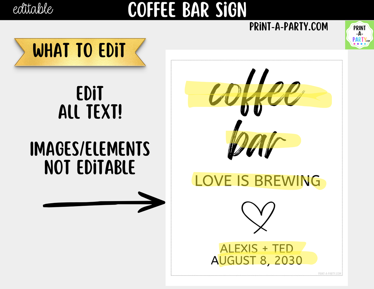 Editable Coffee Bar Sign – Love is Brewing Canva Template