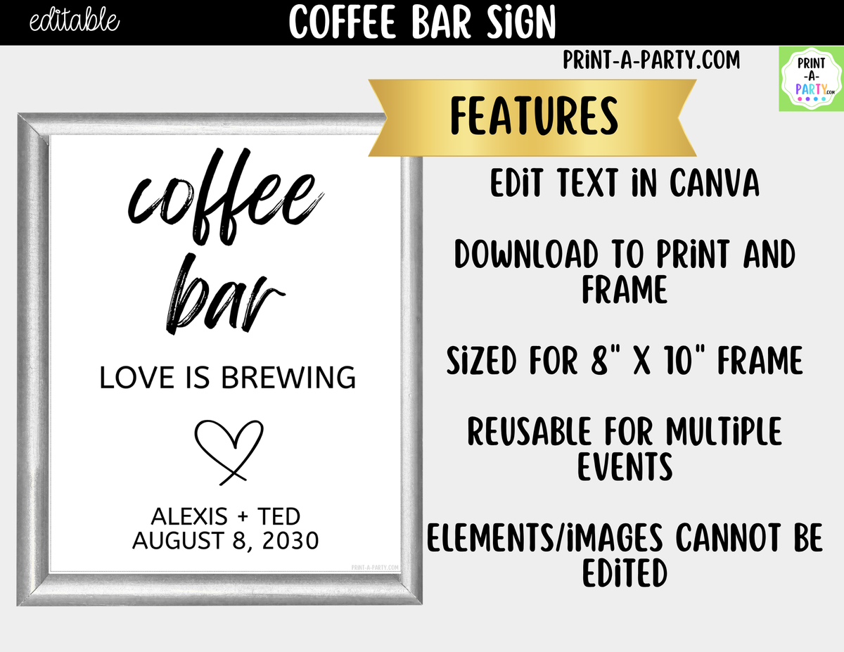 Editable Coffee Bar Sign – Love is Brewing Canva Template