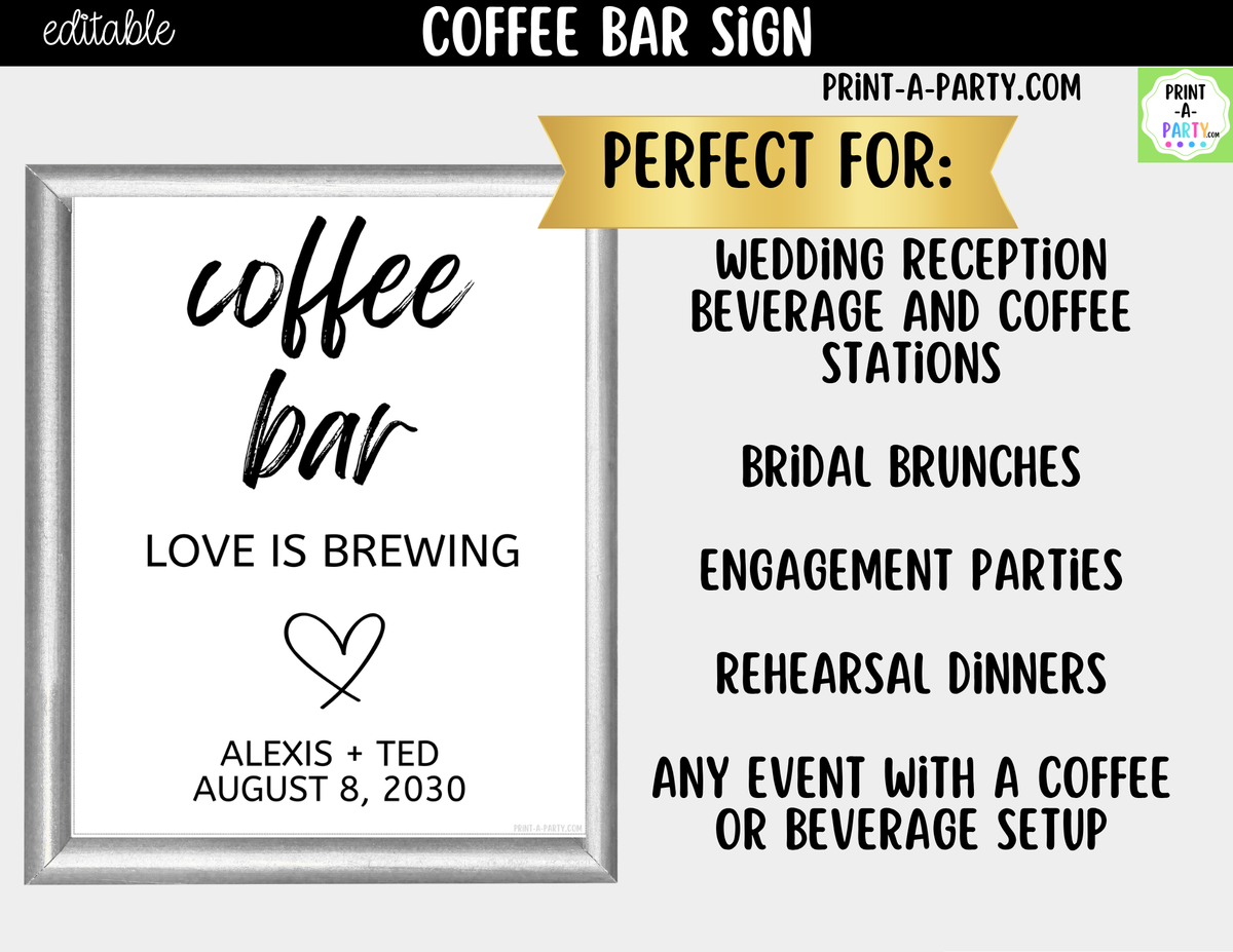 Editable Coffee Bar Sign – Love is Brewing Canva Template