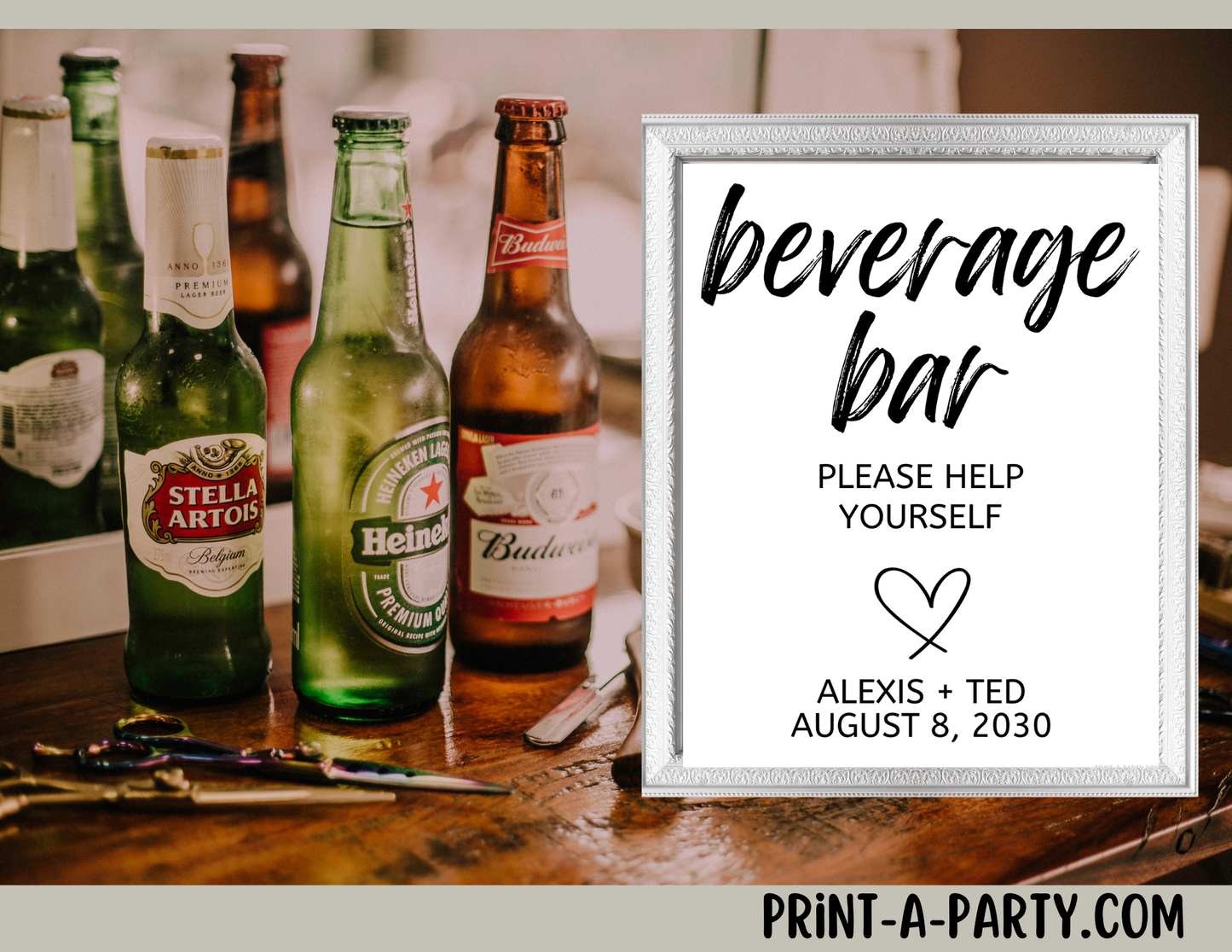 EDITABLE WEDDING EVENT SIGN: BEVERAGE BAR - PLEASE HELP YOURSELF - Wedding Sign | Wedding Bar Sign | Wedding Beverages Sign